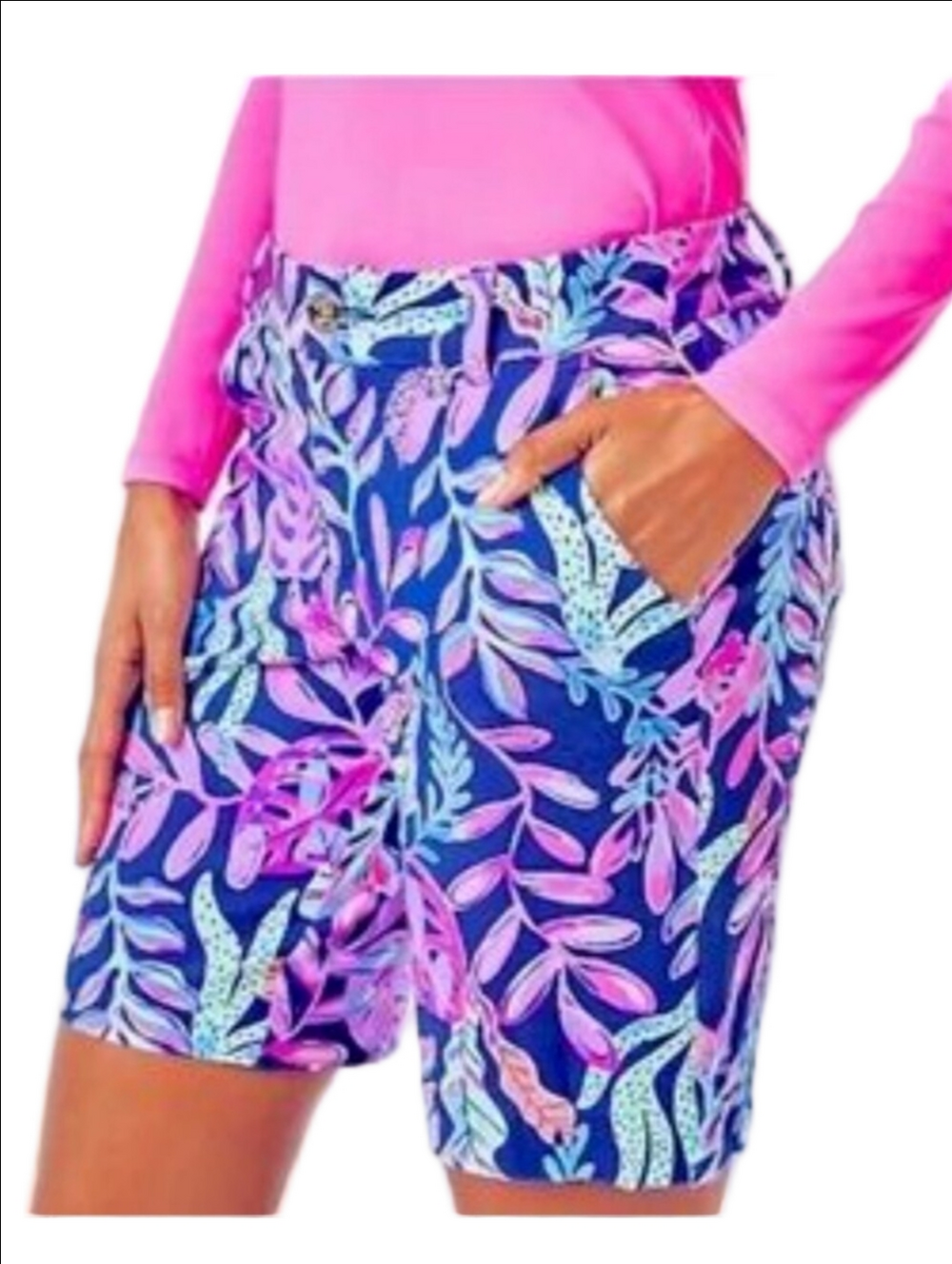 LILLY PULITZER Navy Floral leaf underwater Print bermuda shorts